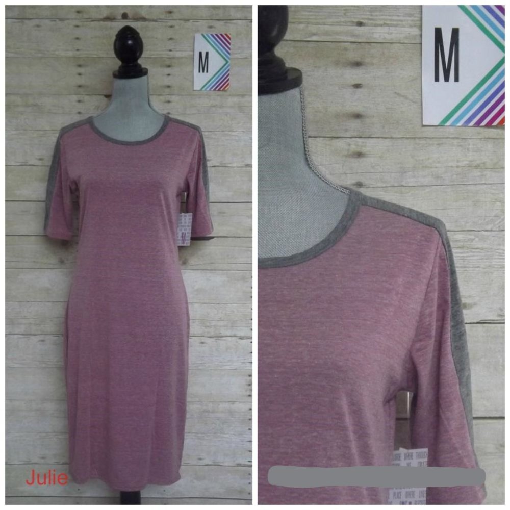 LuLaRoe Julia Dress Medium - Heathered Purple & Gray T Shrit/Sheath Dress
